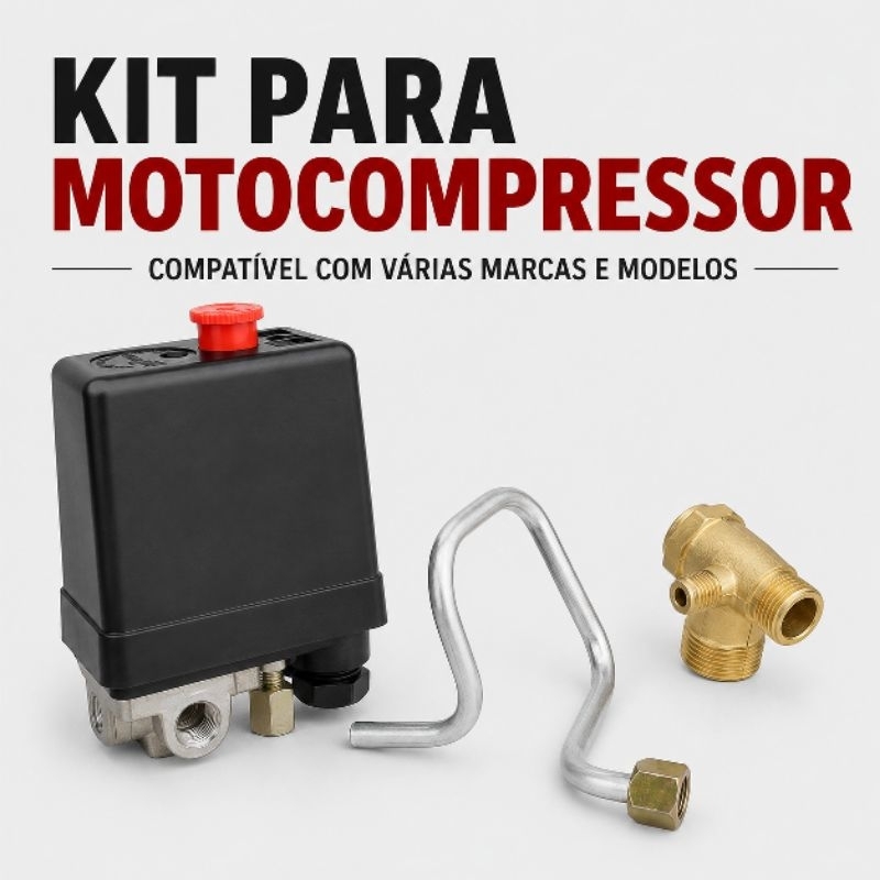 Kit Compressor De Ar | Pressostato 4 Vias Válvula De Retenção Tubo Do Alívio Motomil Tekna Vonder Peças Compressor De Ar