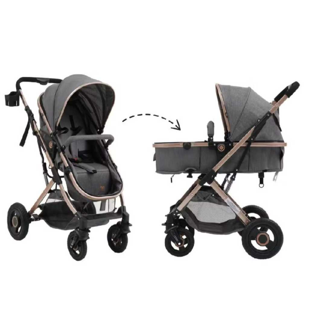 Carrinho de Passeio Berço Elysian Maxi Baby Cinza com rose