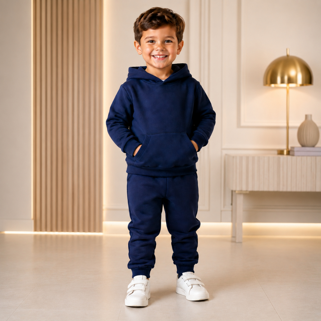 Conjunto Moletom Infanto Juvenil Algodão Básico Menino Casual 2 Peças Blusa Com Capuz Bolso + Calça