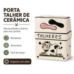 Porta Talher Cerâmica Pintura À Mão Suporte Utensílios Para Cozinha Gourmet Decoração Luxo Bancada.