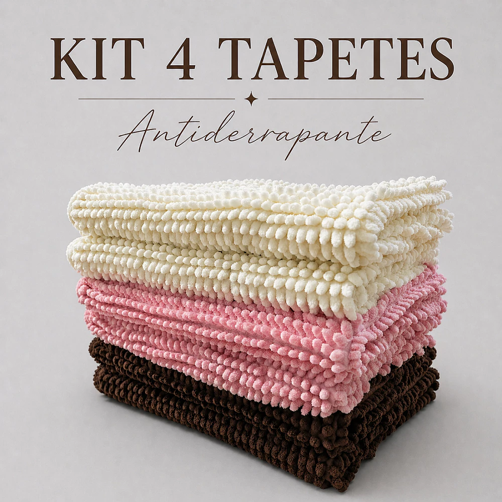 Kit Jogo Tapete de Banheiro Antiderrapante 58x38cm Tapete Bolinha Macarrão Microfibra Absorvente — imagem 1