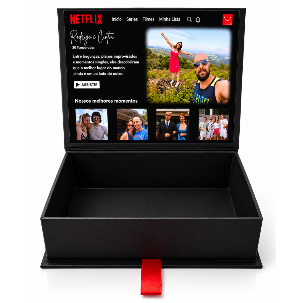 Caixa Presente Loveflix Personalizada com Foto | Presente para Namorado(a) | Caixa Box Casal  Presente Criativo c/Brinde