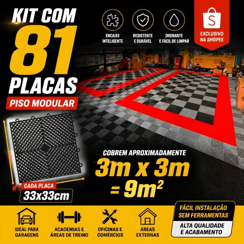 kit 81 piso modular automotivo 33x33cm