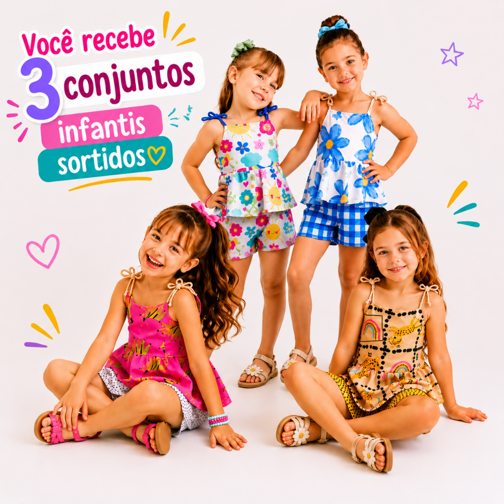 Kit 6 Peças de Conjuntos Infantil Menina Estampado Sortido P M G