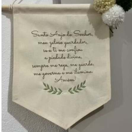 Flâmula Bordado com oração / Santo Anjo com Oração Bordado Computadorizado/26x21cm