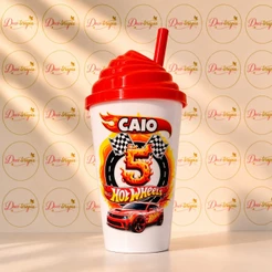 Copo Twister Personalizado 300ml Tampa Chantilly – Copo Hot Wheels Festa Infantil Todos os Temas