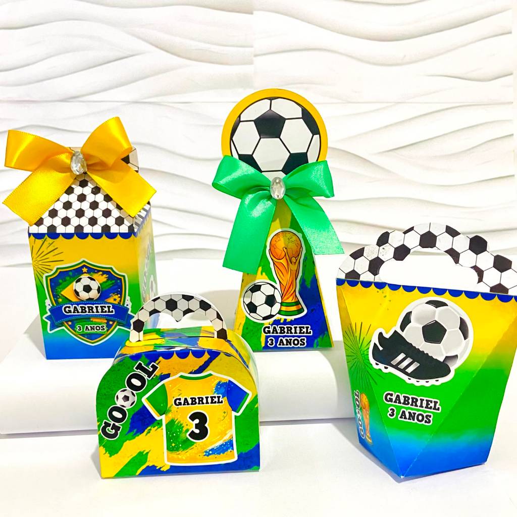 Kit Caixas Personalizadas BRASIL FUTEBOL Lembrancinhas Festa Infantil Aniversário Desmontadas