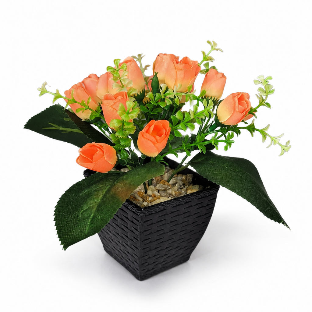 Rosas Artificiais Salmão 18cm Arranjo Decorativo Para Sala Quarto Escritório Mesa Aparador Presente