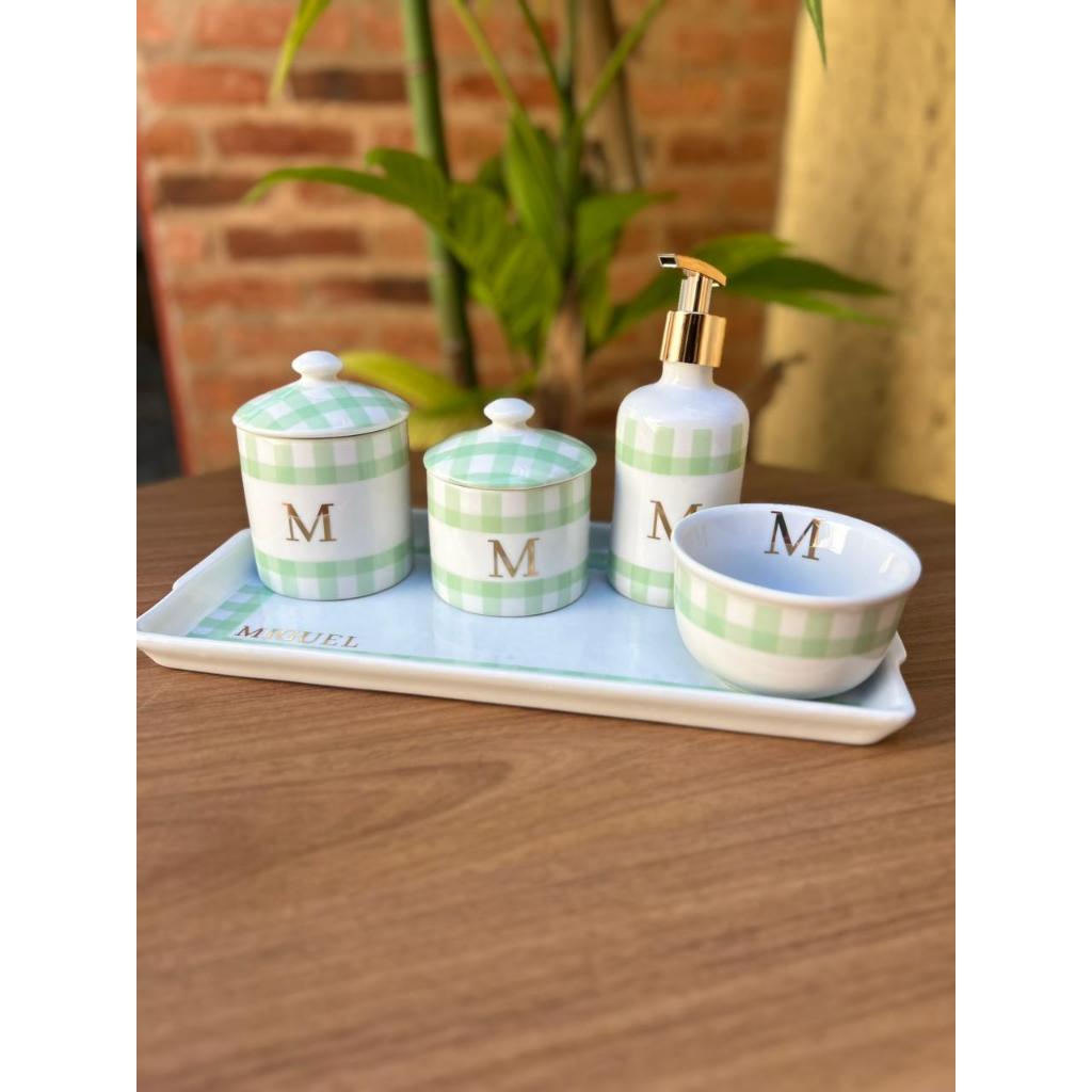 Kit Higiene Xadrez Verde Claro - Maternidade - Bebê