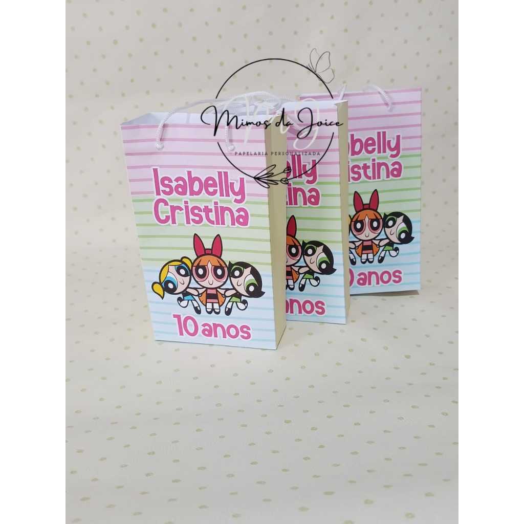 PEGUE E MONTE-Sacolinha(P) Personalizada MENINAS SUPER PODEROSA  10X15cm Lembrancinha Festa, Infantil Sacola Surpresa