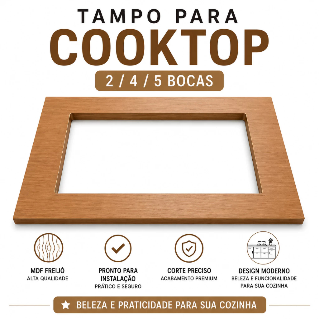 Balcão Cooktop MDF Freijó 2/4/5 Bocas Pronto para Instalação Fogao mesa