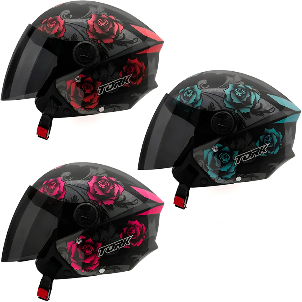 Capacete New Liberty Three Flowerss Elite Pro Tork Brilhante Viseria Fumê