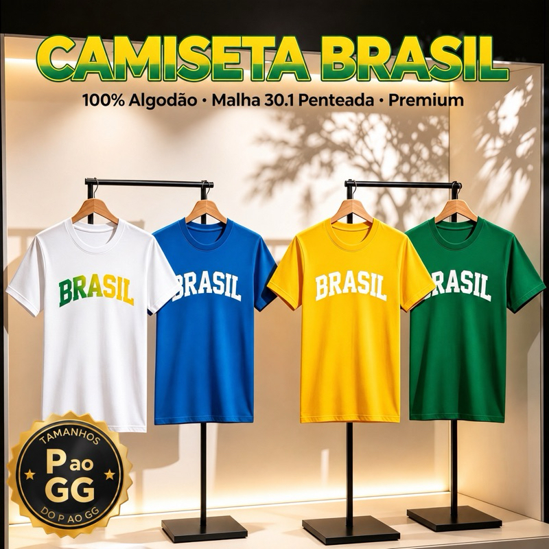 Camiseta Masculina Brasil Copa 2026 | Seleção Brasileira | 100% Algodão Premium