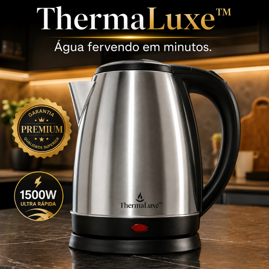 Chaleira Elétrica Inox 1,8L 1500W Aquecimento Rápido Desligamento Automático ThermaLuxe