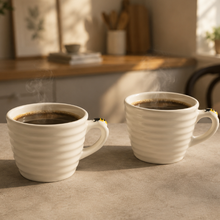 Imagem Jogo 2 Xícaras Para Café Com Pires De Porcelana Abelha Bee 90ml Hauskraft
