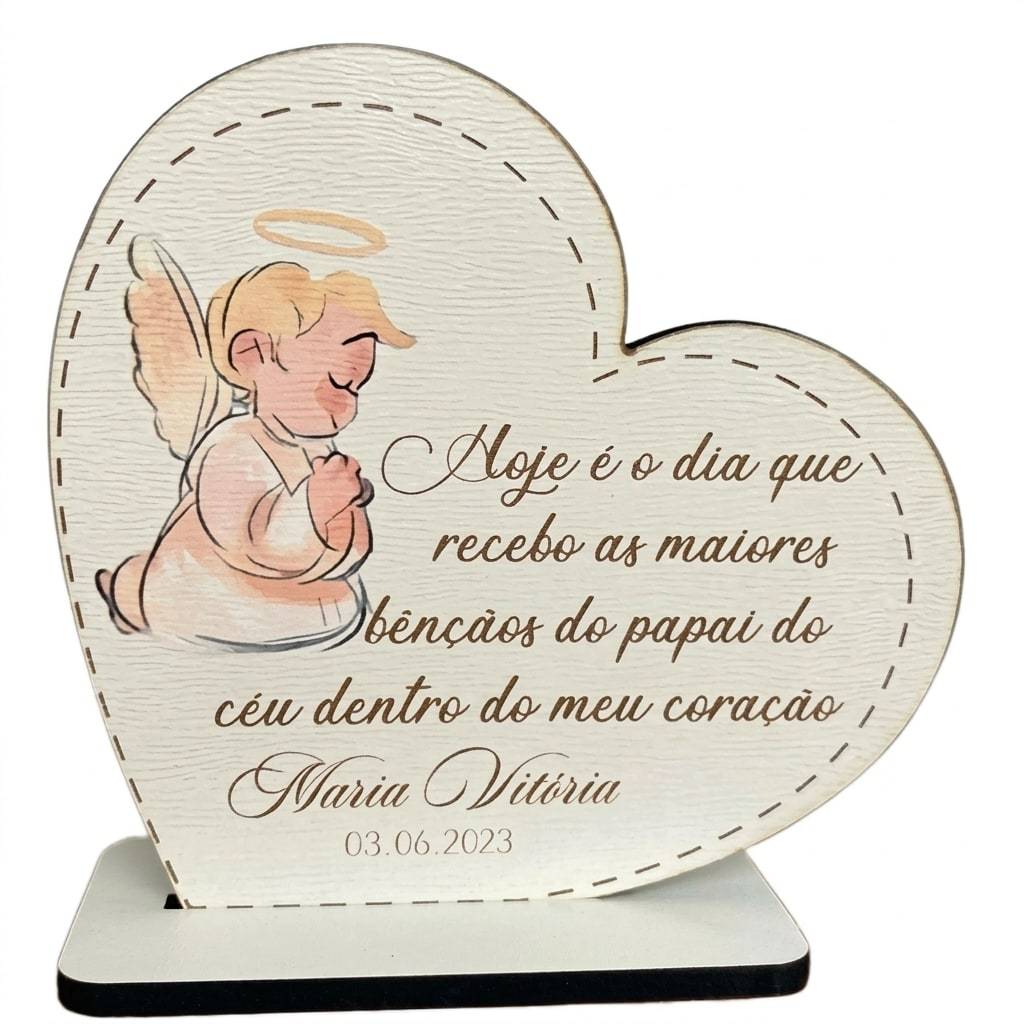 Kit 30 Lembrancinha Batizado Personalizado Mdf Branco Anjo Oração
