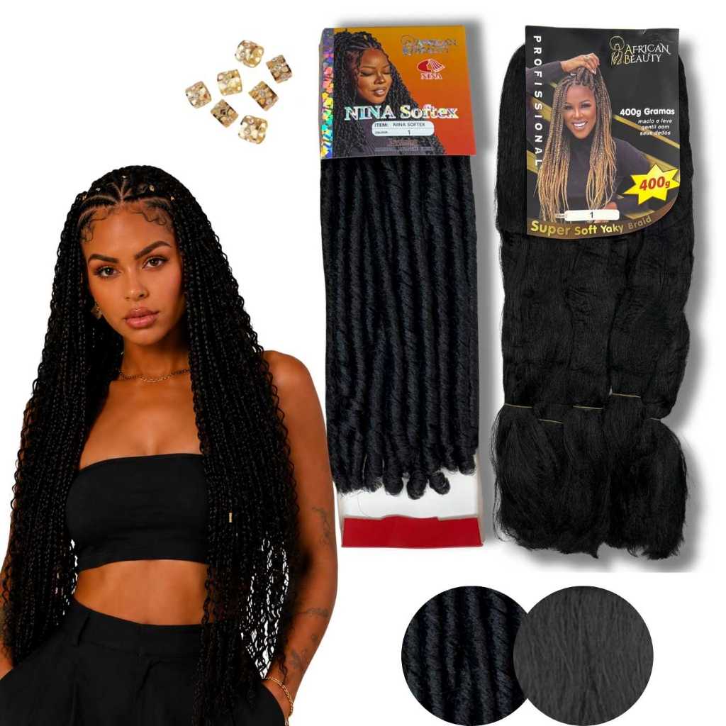 Kit Cabelo  Gypsy – Yaky Jumbo + Nina Softex Ideal para Box Braids e Twists