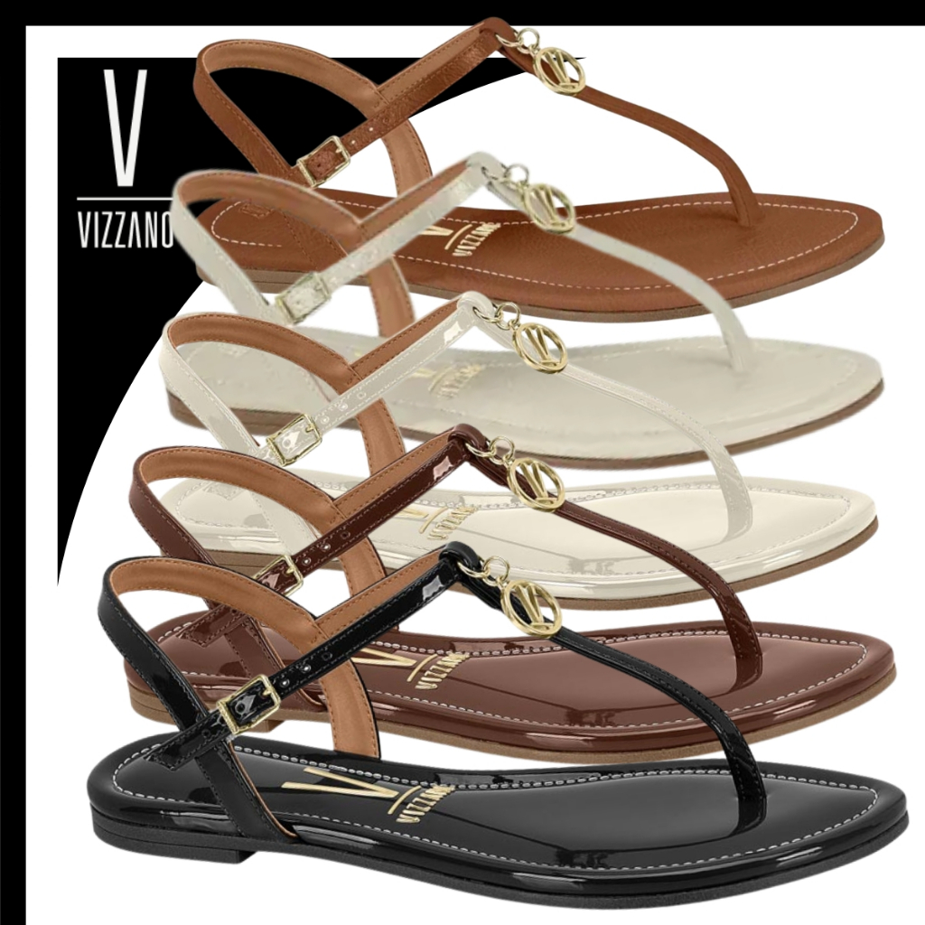 Rasteira Vizzano Feminina Pingente Dourado Fivela Casual Conforto Dia a Dia Leve