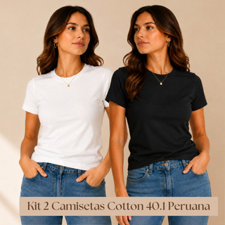 Kit 2 T-shirt Lisa Peruana 40.1 Cotton Elastano Feminina Baby Look Tee Camisa Blusinha