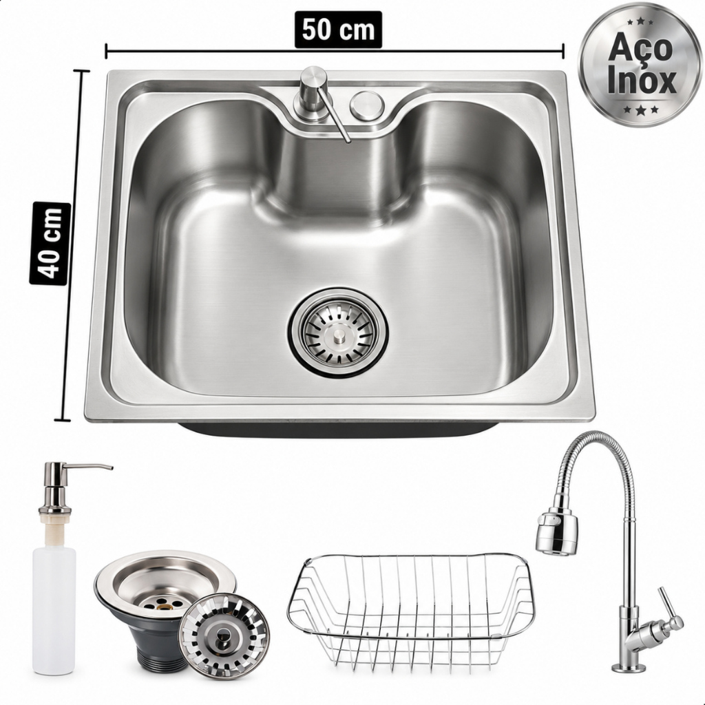Cuba Gourmet para Pia de Cozinha Inox 201 Completa Kit Cuba Torneira para Pia de Cozinha Acessórios
