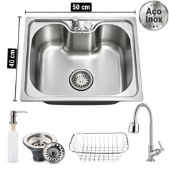 Cuba Gourmet para Pia de Cozinha Inox 201 Completa Kit Cuba Torneira para Pia de Cozinha Acessórios