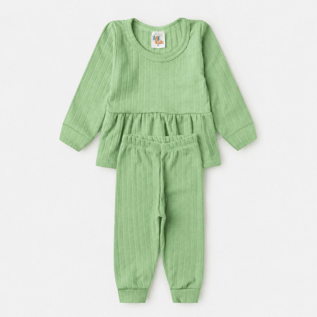 Conjunto Bebê Infantil Bata e Calça Canelado Dubai Verdinho Ame Kids Menina Frio Macio Aconchegante