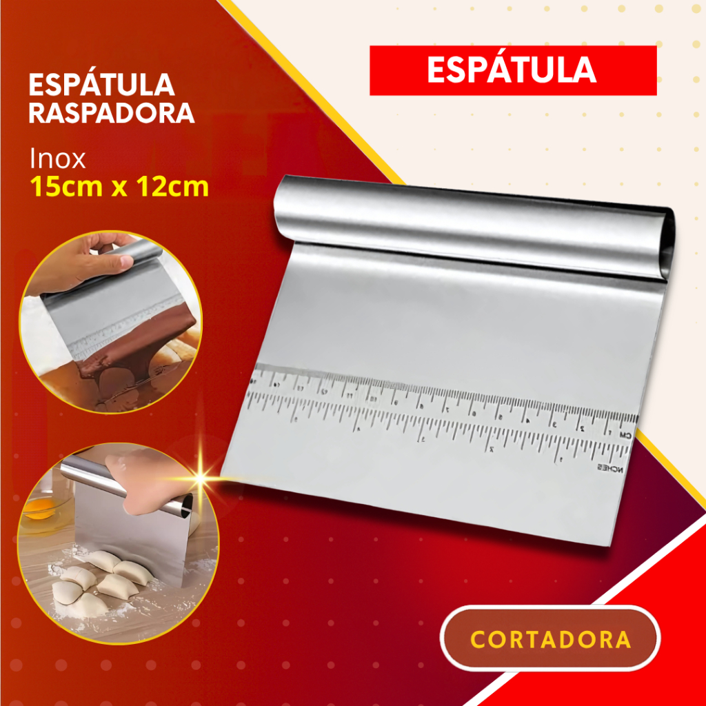 Espátula Raspadora Cortadora Aço Inox Cozinha Pão Chocolate Bolo Massas Alisador Régua