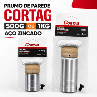 Prumo de Parede Cortag 500g ou 1kg Aço Carbono Zincado com Base de Madeira para Alinhamento Vertical