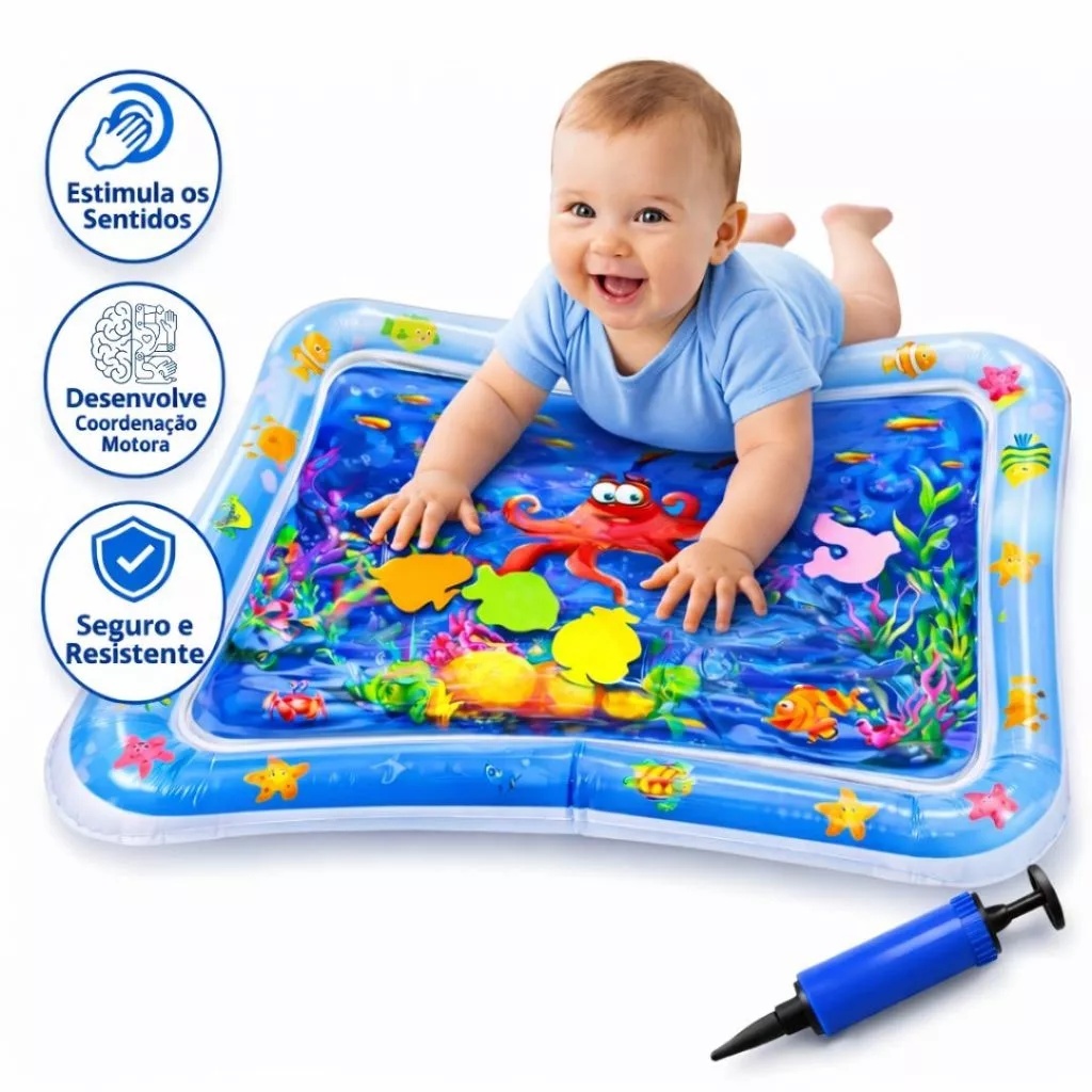 Tapete Infantil de Água Inflável para Bebê Sensorial Coordenação Motora Brinquedo Educativo