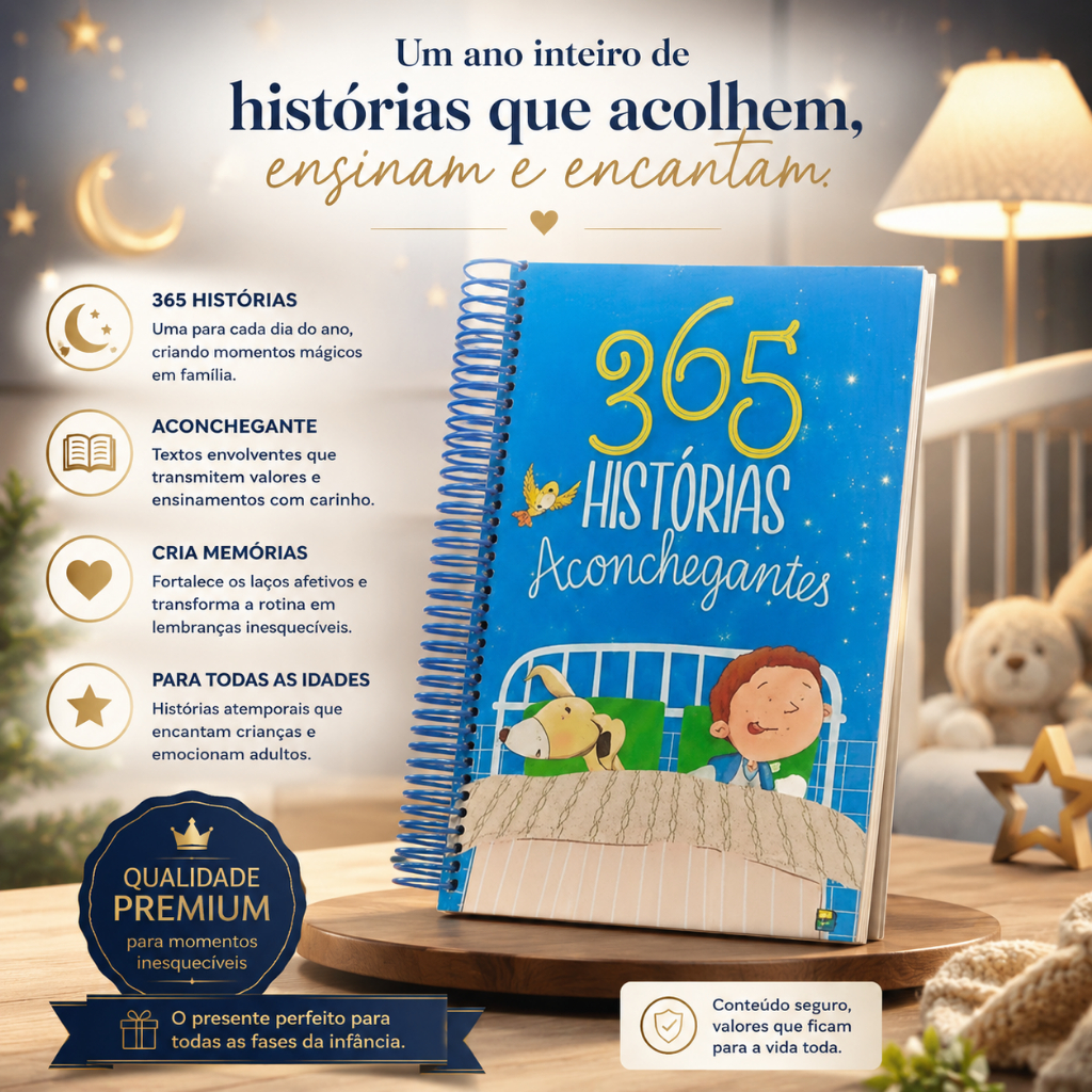365 Histórias Aconchegantes Infantil Uma História Para Cada Dia do Ano Livro Educativo para criança