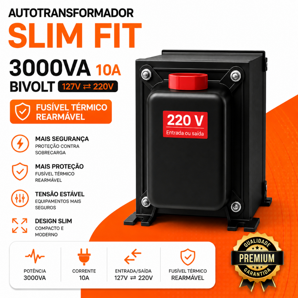 Autotransformador 3000Va 10A 110v 220v com Fusível Térmico para Ar condicionado máquina