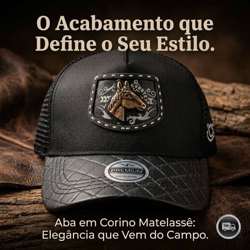 Boné Country Masculino Bruto Sertanejo Corino Telinha Copa Alta Rodeio Agro Festa De Peão Premium