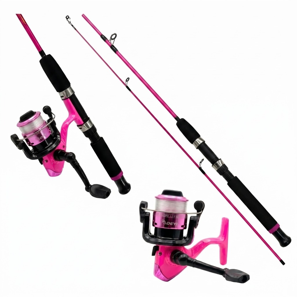 Kit De Pesca Rosa Vara Fibra de Vidro 1.20m 6.3kg e Molinete 200 Leve Drag 3kg Feminino