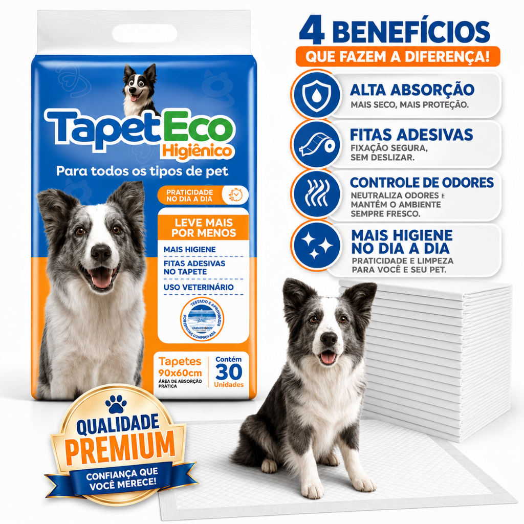 Tapete Higiênico Para Câes 90x60 Pet Alta Absorção Adesivo 30 Unidades TapetEco Envio Imediato