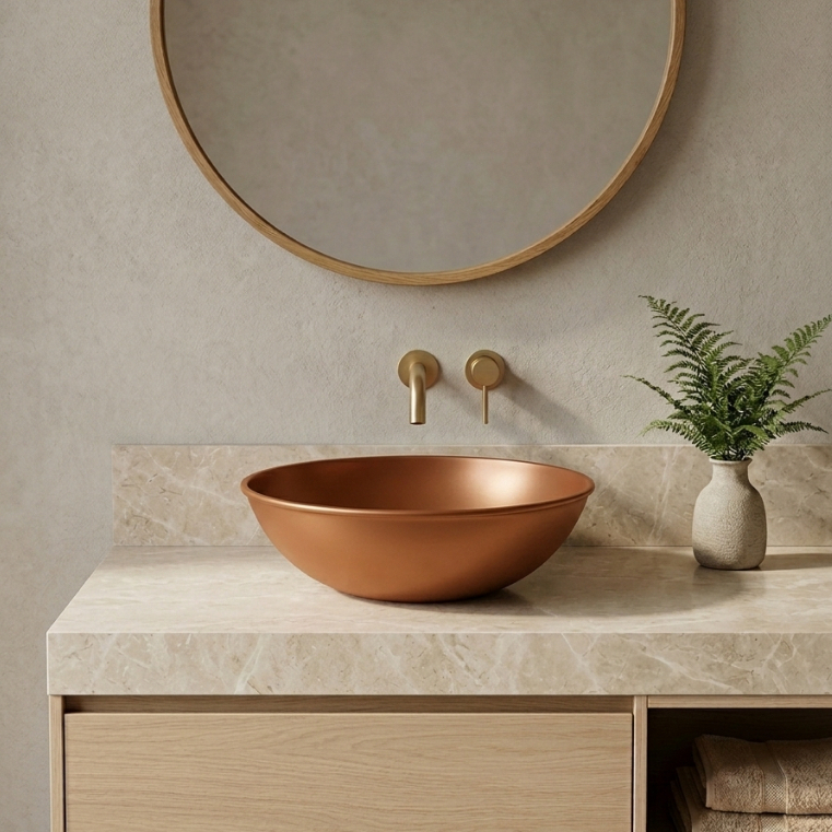 Cuba de Sobrepor de Fácil Instalação Para Banheiro e Lavabo - Évora Casa Dee -  Cor Cobre/Cobre