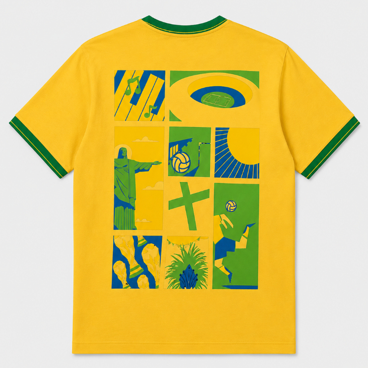 Camiseta Brasil Copa do Mundo Camisa Torcida Algodão Masculina Feminina Gola Verde Futebol