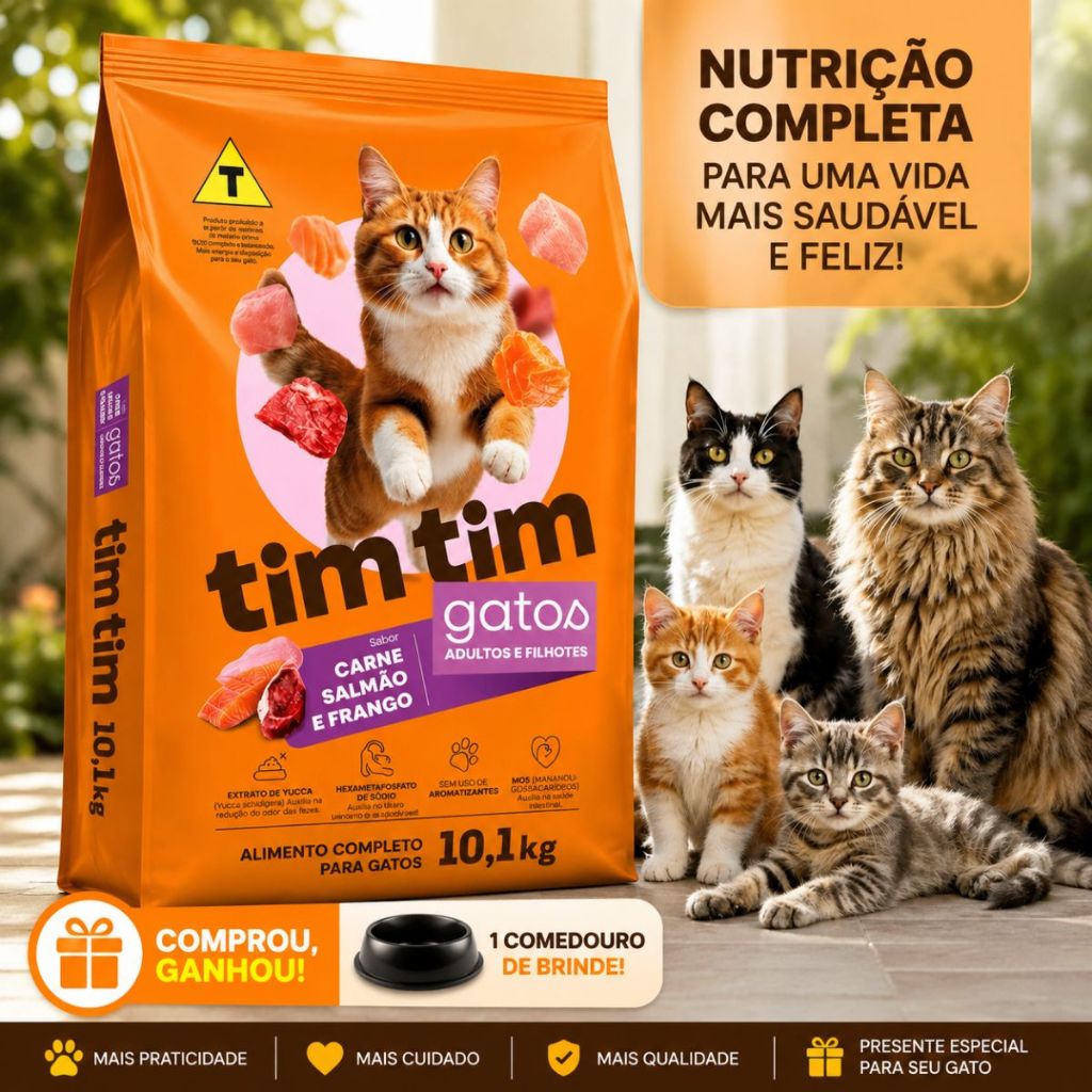 Ração Tim Tim Cat Premium 10kg Para Gatos Adultos E Filhotes Alimento completo e balanceado