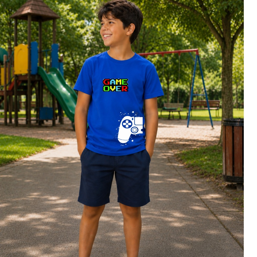 Camiseta Infantil Juvenil Masculino Menino Estampado Gamer Over Video Game Camiseta 100% Algodão