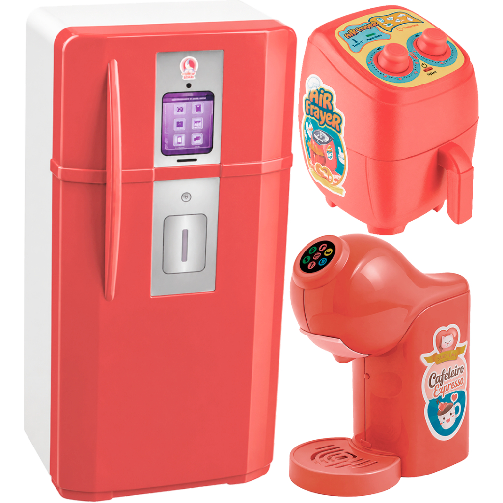 KIT COM 3 BRINQUEDOS GELADEIRA CAFETEIRA LIQUIDIFICADOR COZINHA FAZ DE CONTA BRINCANDO — imagem 2 de 2