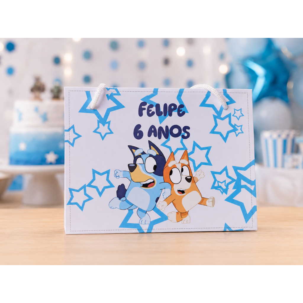 Sacolinha Personalizada Supresa Bluey - Festa de Aniversario - Lembrancinhas