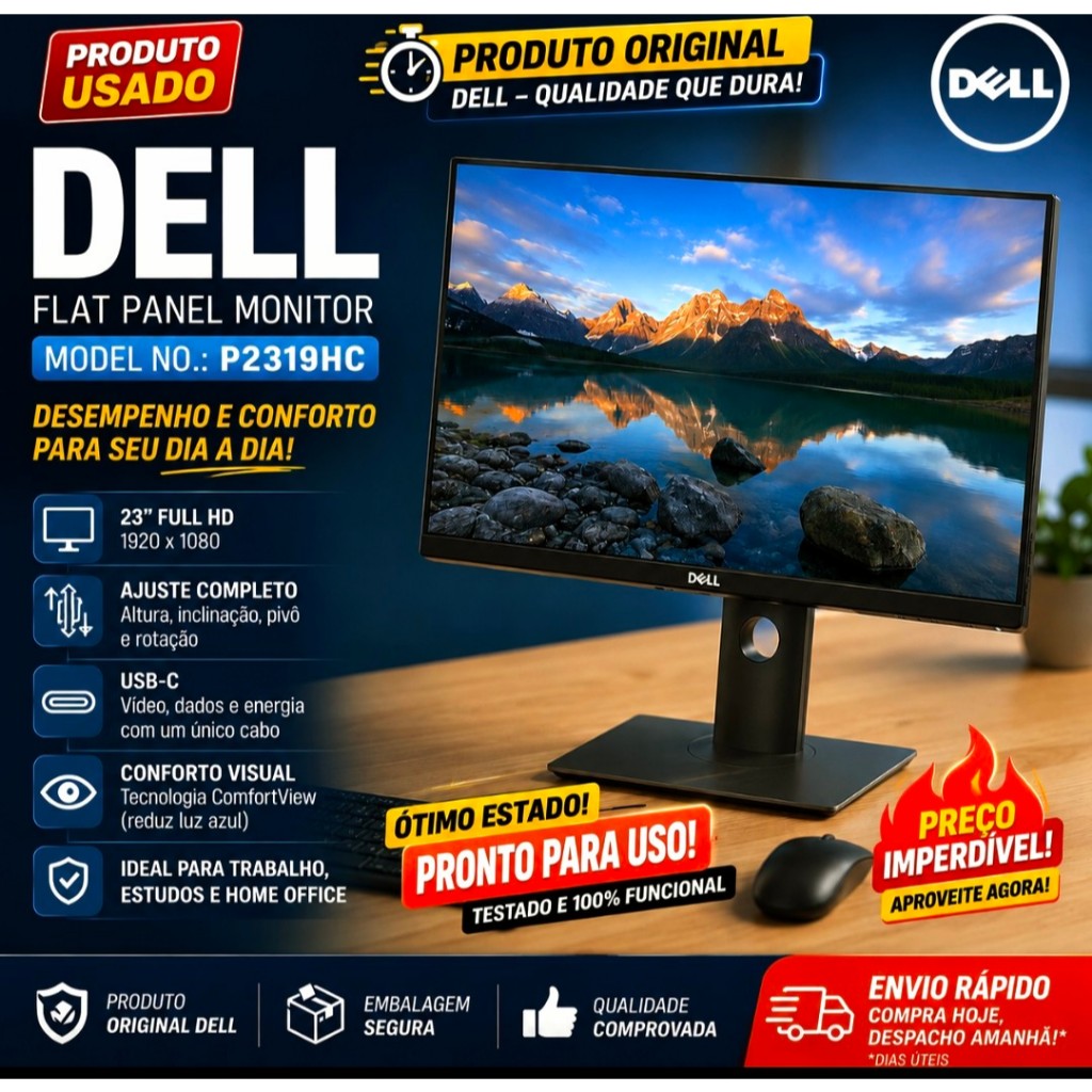 Monitor Dell 23" Tela I Inita Full HD – Excelente Estado | Qualidade Dell
