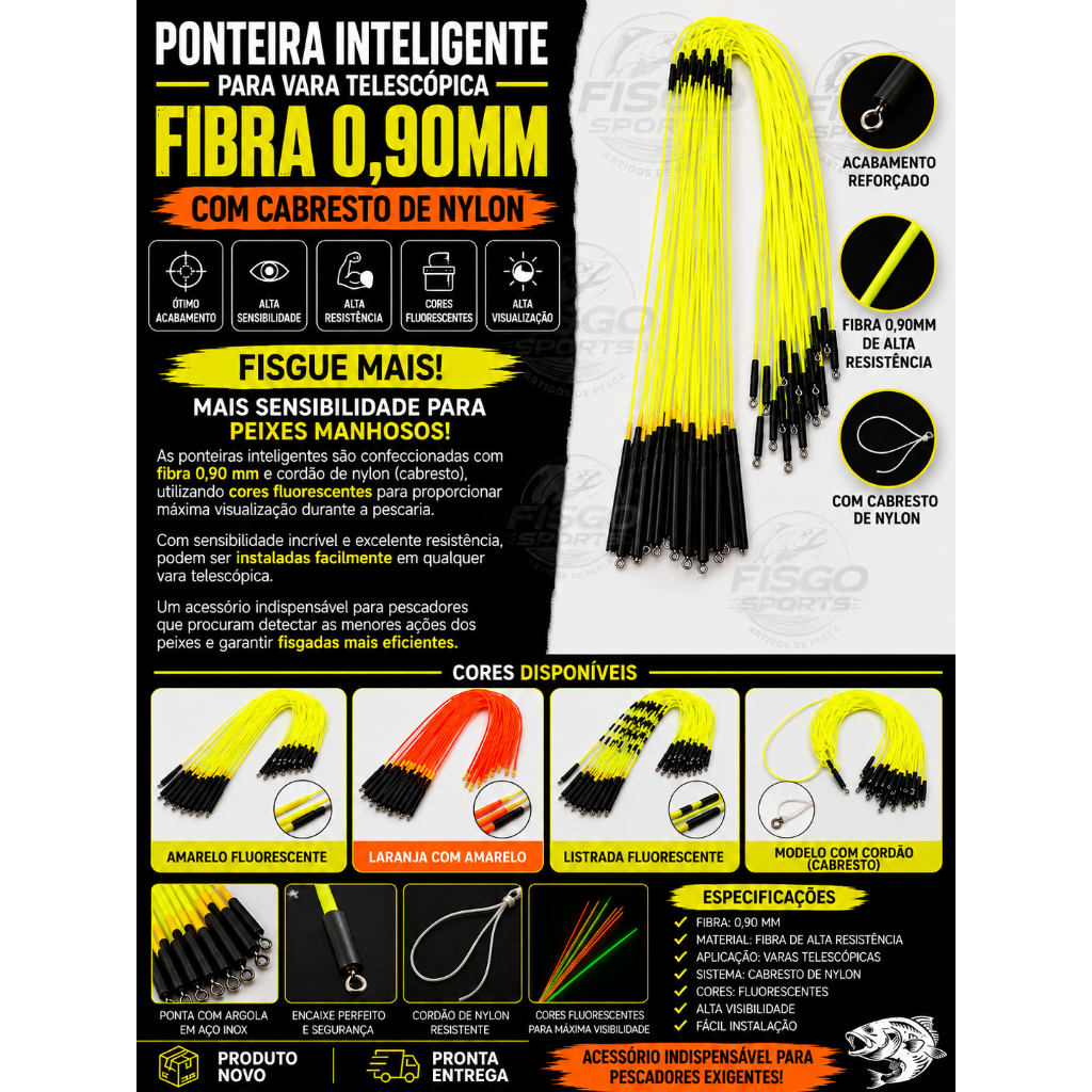 10 Ponteiras Inteligente 0.90 Cordão G Vara Telescópica Pesca Tilápia Barato