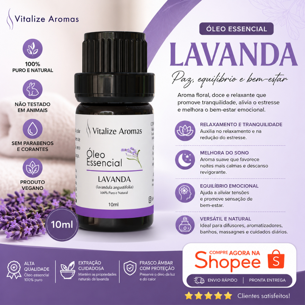 Óleo Essencial de Lavanda 100% puro natural aromaterapia massagem difusor umidificador