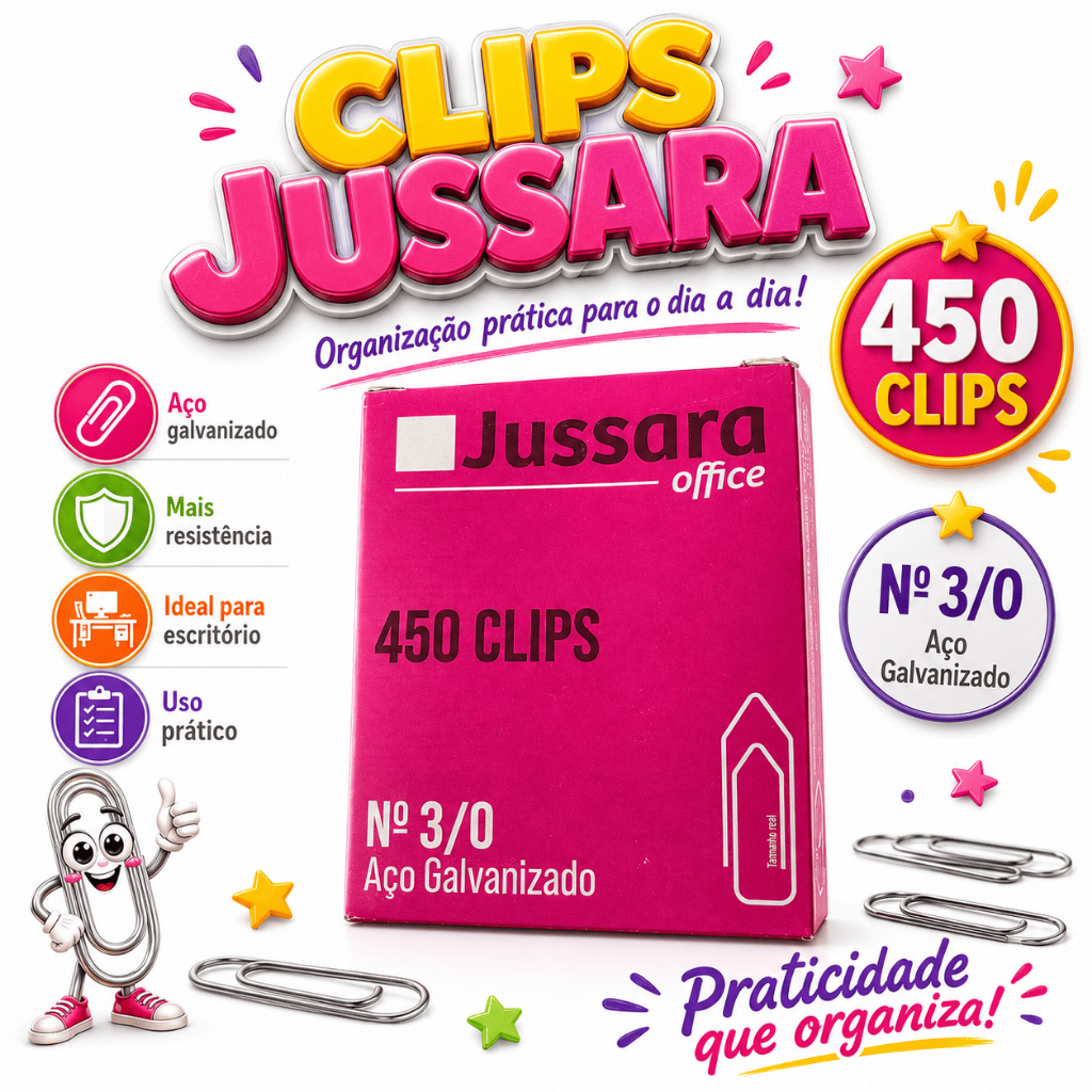 Clips Galvanizado Jussara 3/0 450 Unidades Para Escritório