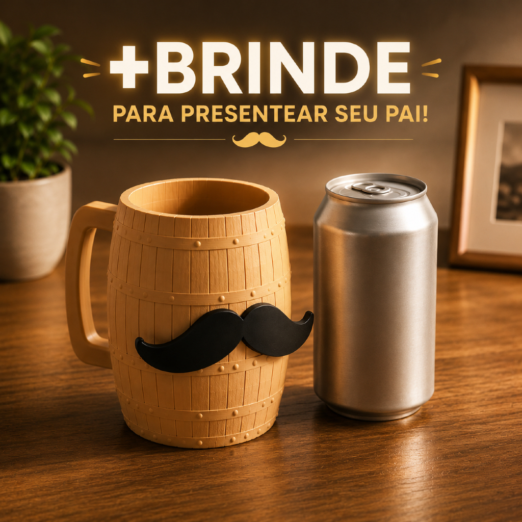Porta Lata Térmico Barril com Bigode | Presente Criativo para o Dia dos Pais
