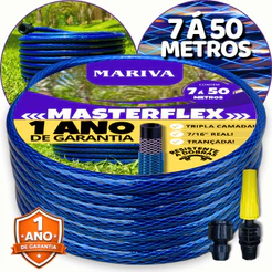 Mangueira de Jardim Trançada Azul 7/16 (Kit Completo) - 7m à 50m Reforçada Trançada Resistente