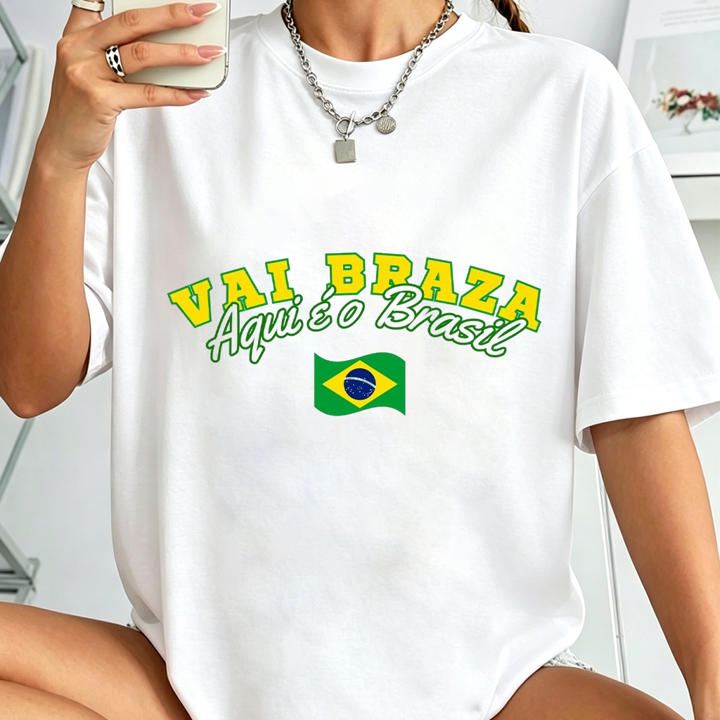 Camiseta Oversized Feminina Torcedora do Brasil Seleção Brasileira, Camiseta Algodão Tamanhos Grandes até G3