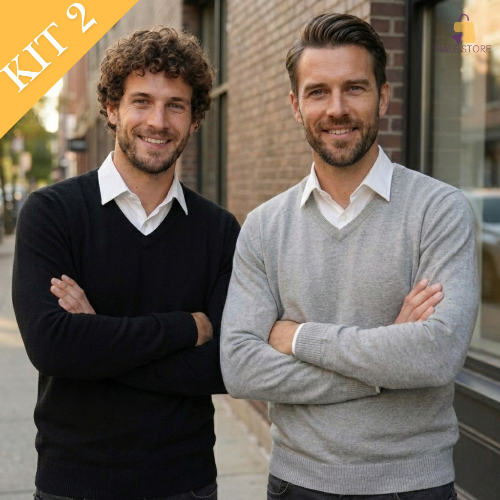 Kit 2 Suéter Masculino Tricot Gola V Trabalho Escritório Dia a Dia
