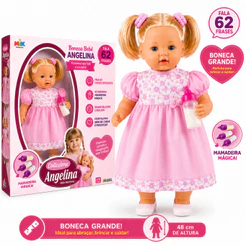 Boneca Angelina Loira Fala 62 Frases + Mamadeira Mágica Brinquedo Menina - Envio Imediato -