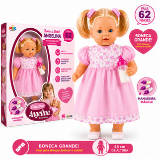 Boneca Angelina Loira Fala 62 Frases + Mamadeira Mágica Brinquedo Menina - Envio Imediato…